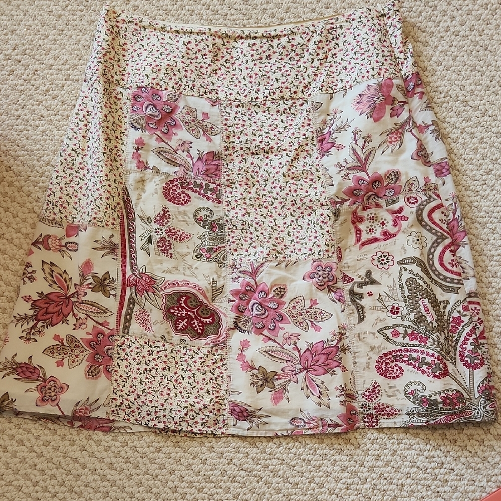 Caribbean Joe Pink and Cream Floral A-Line Skirt